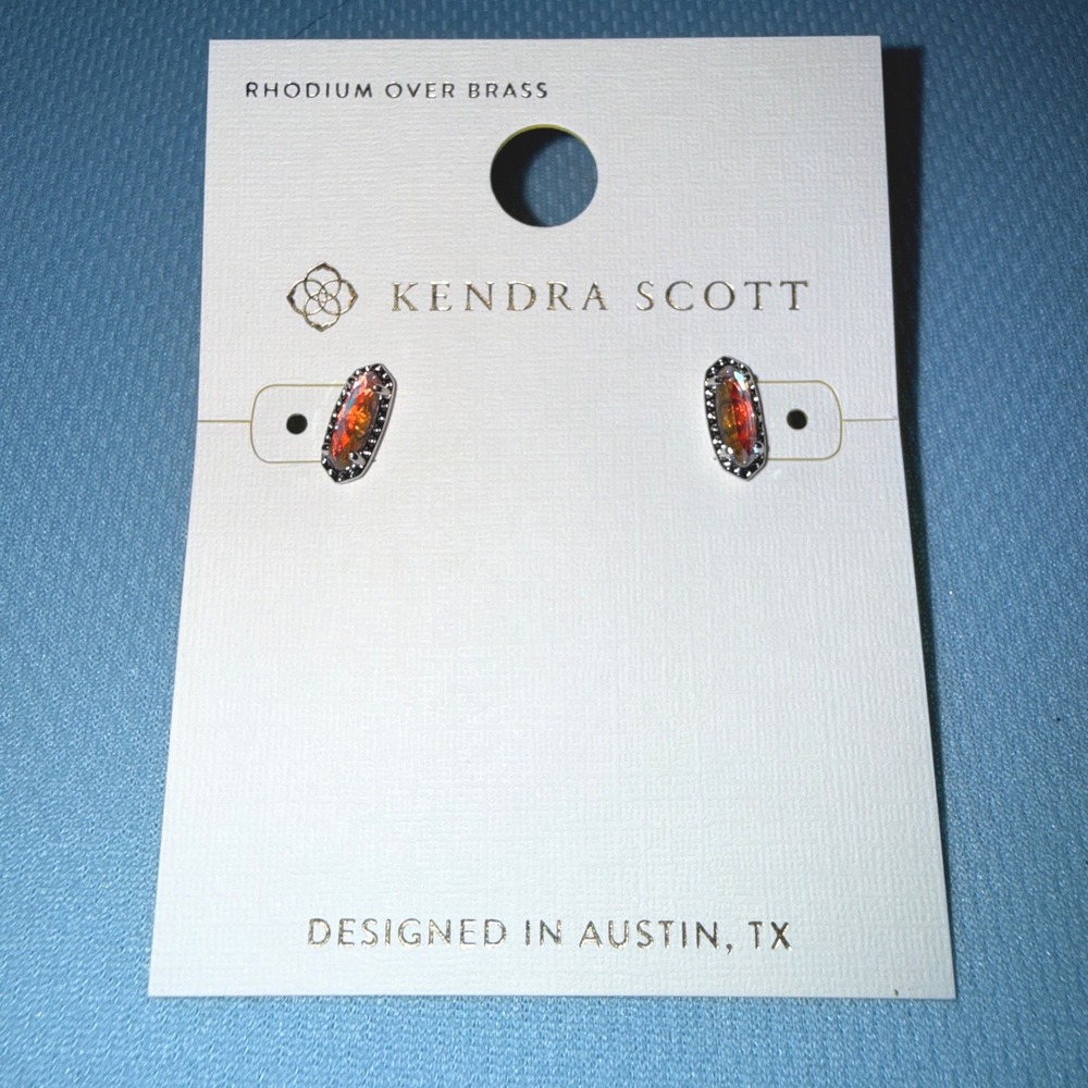 Kendra Scott Emma Stud Earrings NEW Rhodium Dichroic Glass Iridescent